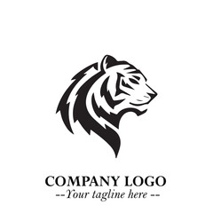 Head of Tiger Logo Symbol in Black on the White Background with Bold and Minimalist Style