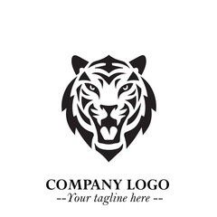 Head of Tiger Logo Symbol in Black on the White Background with Bold and Minimalist Style