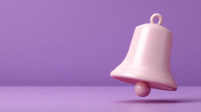 A soft pink bell floats against a smooth lavender background, creating a whimsical and playful atmosphere.