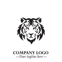 Head of Tiger Logo Symbol in Black on the White Background with Bold and Minimalist Style