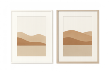 Two framed abstract minimalist desert landscape artworks