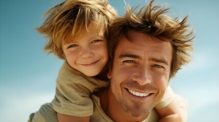 Father and son together support, hope, son, father, together, piggyback, family