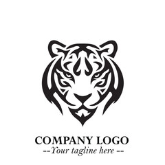 Head of Tiger Logo Symbol in Black on the White Background with Bold and Minimalist Style