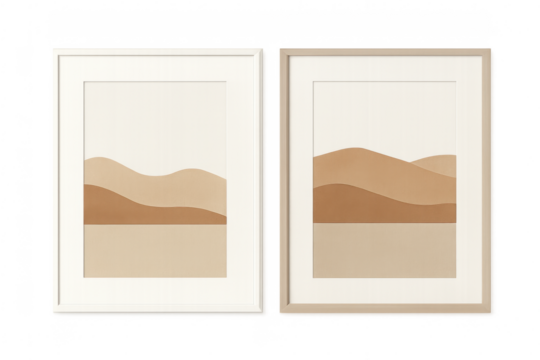 Two framed abstract minimalist desert landscape artworks
