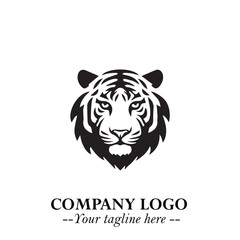 Head of Tiger Logo Symbol in Black on the White Background with Bold and Minimalist Style