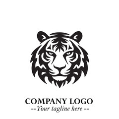 Head of Tiger Logo Symbol in Black on the White Background with Bold and Minimalist Style