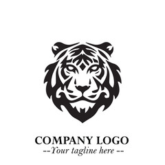 Head of Tiger Logo Symbol in Black on the White Background with Bold and Minimalist Style
