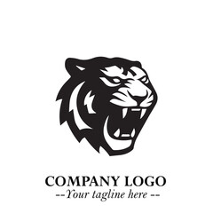 Head of Tiger Logo Symbol in Black on the White Background with Bold and Minimalist Style