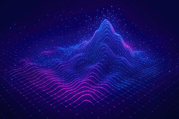 Abstract 3D digital terrain with glowing pink and blue lines and dots landscape