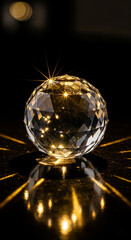 Obraz premium Elegant faceted crystal orb paperweight with sparkling light refraction, decorative object for desk or display 
