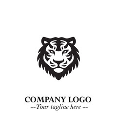 Head of Tiger Logo Symbol in Black on the White Background with Bold and Minimalist Style