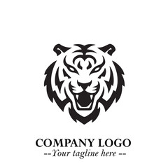 Head of Tiger Logo Symbol in Black on the White Background with Bold and Minimalist Style