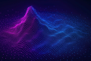 Abstract 3D landscape of glowing digital waves and particles in pink and blue 