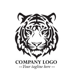 Head of Tiger Logo Symbol in Black on the White Background with Bold and Minimalist Style