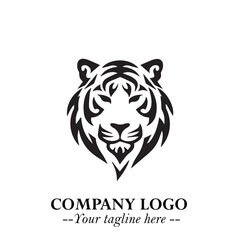 Head of Tiger Logo Symbol in Black on the White Background with Bold and Minimalist Style