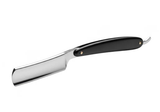 Sleek professional straight razor with polished steel blade and classic black handle for grooming