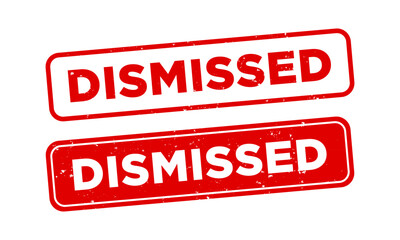 Dismissed Red Rubber Stamp Grunge Text Vector Icon for Legal and Final Decision. Dismissed badge label isolated on white background