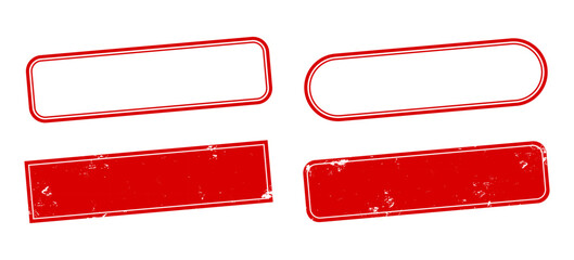 Red Rectangle Blank Stamp and Label Vector Templates. Grunge Border Design for Branding and Print. Blank Red Rubber Stamp Set Empty Rectangular Grunge Border Template Vector
