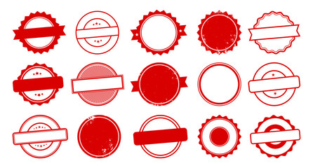 Blank Stamp and Badge Vector Templates Collection. Vintage Label Design Set for Branding and Logo Creation. Red Stamp Template Vector Set Grunge Round Badge Shapes Collection