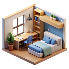 3d cozy bedroom diorama with desk and bed
