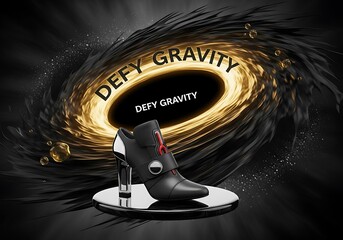 Black shoe defy gravity fashion footwear high heel design stylish product photography promotional image