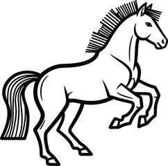 Fototapeta premium A black and white drawing of a horse rearing up on its hind legs