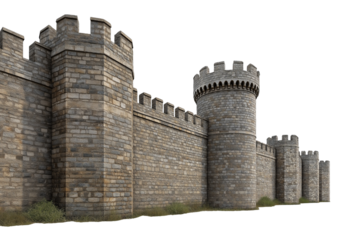 Ancient Stone Castle Wall Section isolated on a transparent background