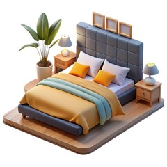 3d cozy bedroom diorama with bed and nightstands