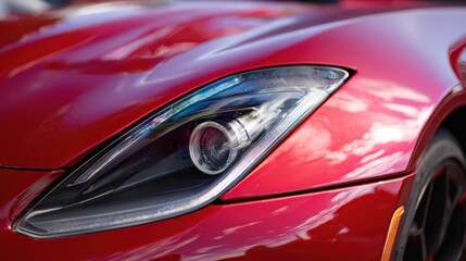 Close-up of a sleek red sports car highlighting its stunning design in bright sunlight