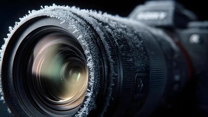Close-up of a camera lens with frost on the rim. - Powered by Adobe
