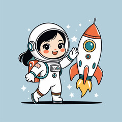A playful depiction of a cute astronaut using a toy rocket as a makeshift surfboard on a wave of moon dust, laughing as they ride across the lunar surface with a group of giggling space critters.
