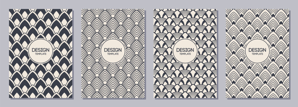 Set of flyers, posters, banners, placards, brochure design templates A6 size. Graphic design templates with scale texture. Fish, snake, dragon scales patterns backgrounds. Vector background.