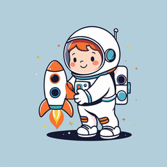 A playful depiction of a cute astronaut playing hide and seek with a toy rocket behind a lunar crater, with a small alien friend counting down while peeking out from behind a rock.