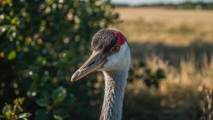 Head of Sandhill crane (Antigone canadensis) outdoor close-up
