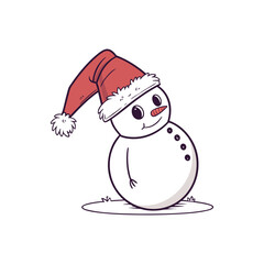 Cute snowman wearing a santa hat with a carrot nose