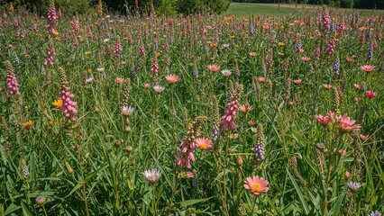 Obraz premium Texture of wild plants with beautiful flowers view background, pattern, abstract, flower, texture, summer, nature, tree, spring, grass