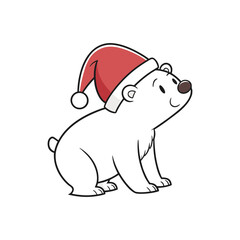 Cute cartoon polar bear wearing a santa hat for christmas