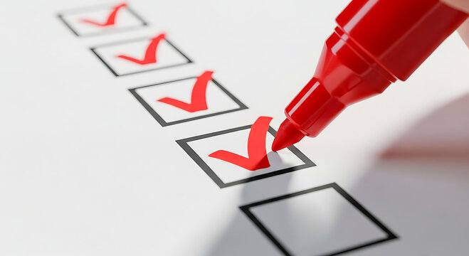Red marker ticking off items on a checklist to-do list