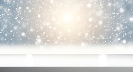 Winter snow background with empty table top for product display mockup