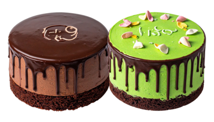 Fresh dessert collection with lemon cream cake and birthday cake isolated on transparent background.