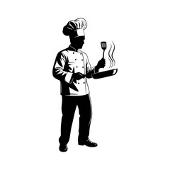 Silhouette of a male chef against a white background