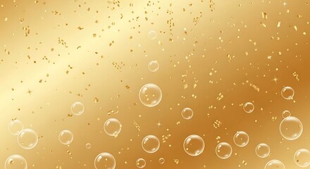 Golden background with bubbles and glitter for celebration and party