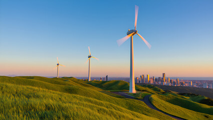 wind turbines at sunset