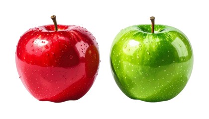  Fresh red and green apples bundle isolated on transparent background.