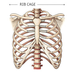 Detailed illustration of human rib isolated on white background, showing bone anatomy and structure for medical
