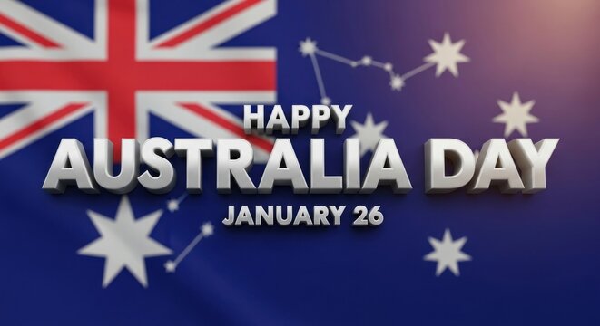 A blurred image of the Australian flag with the words 'Happy Australia Day' and 'January 26' in the foreground.