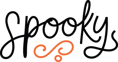 Stylized spooky text design with black and orange handwritten typography, Halloween calligraphy word art, modern festive lettering for decoration and design