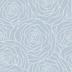 Vector seamless pattern with outline stylized roses. Beautiful floral background. Floral, retro, doodle, design element. Can be used for textile, book cover, packaging, wedding invitation.