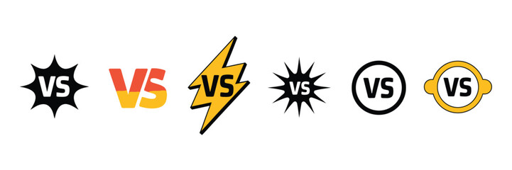 Set of VS Battle Logos – Starburst, Lightning, and Round Icons – Versus Match Symbols for eSports, Sports, and Game Design Projects