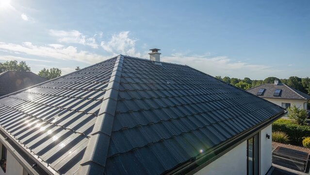Modern roof covered with tile effect PVC coated metal roof sheets
